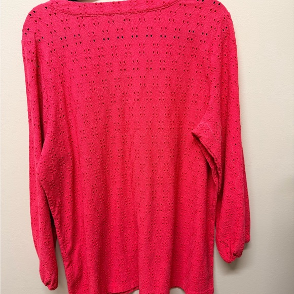 Susan Graver Vibrant Pink Eyelet Blouse - Picture 3 of 4